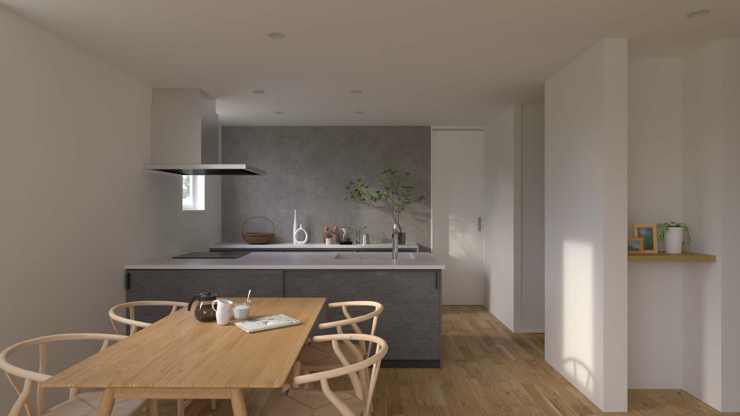 フラットなキッチンはご家族のこだわり