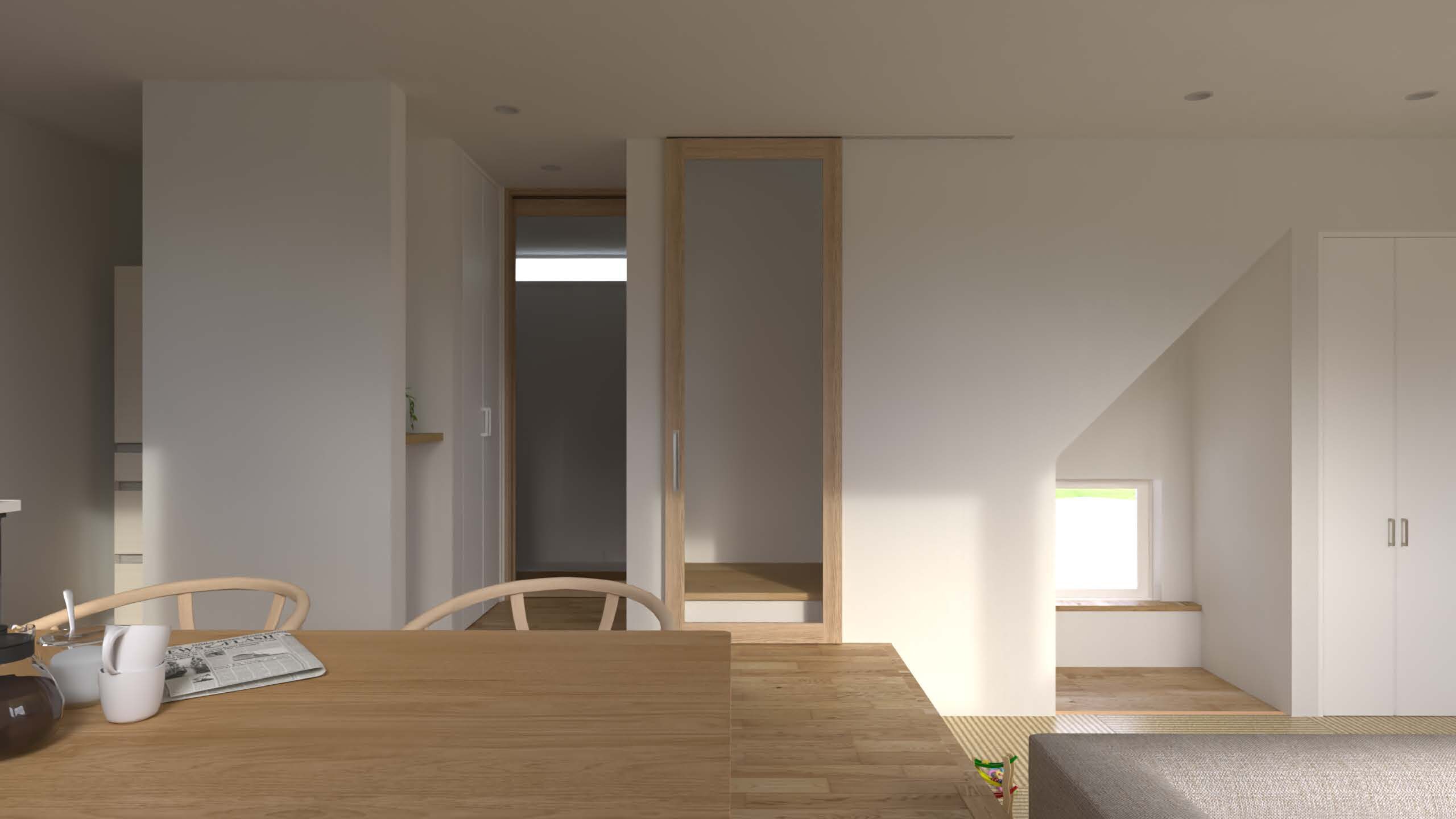 階段の間に建具は、熱を逃がさず冷暖房効率を高めます