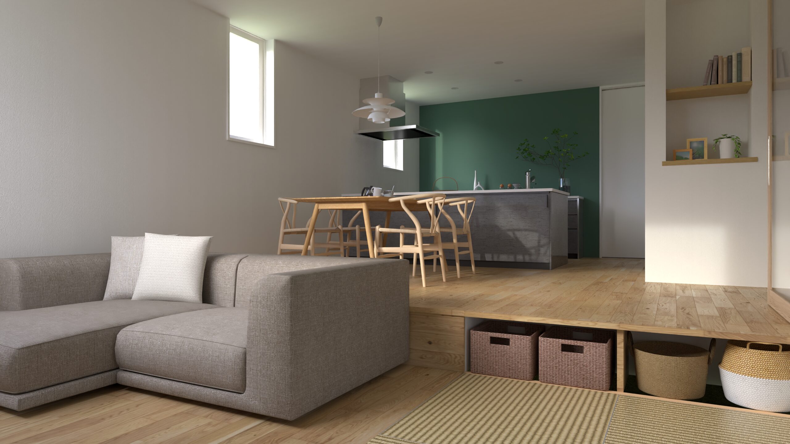 サンクンリビングが印象的なLDK