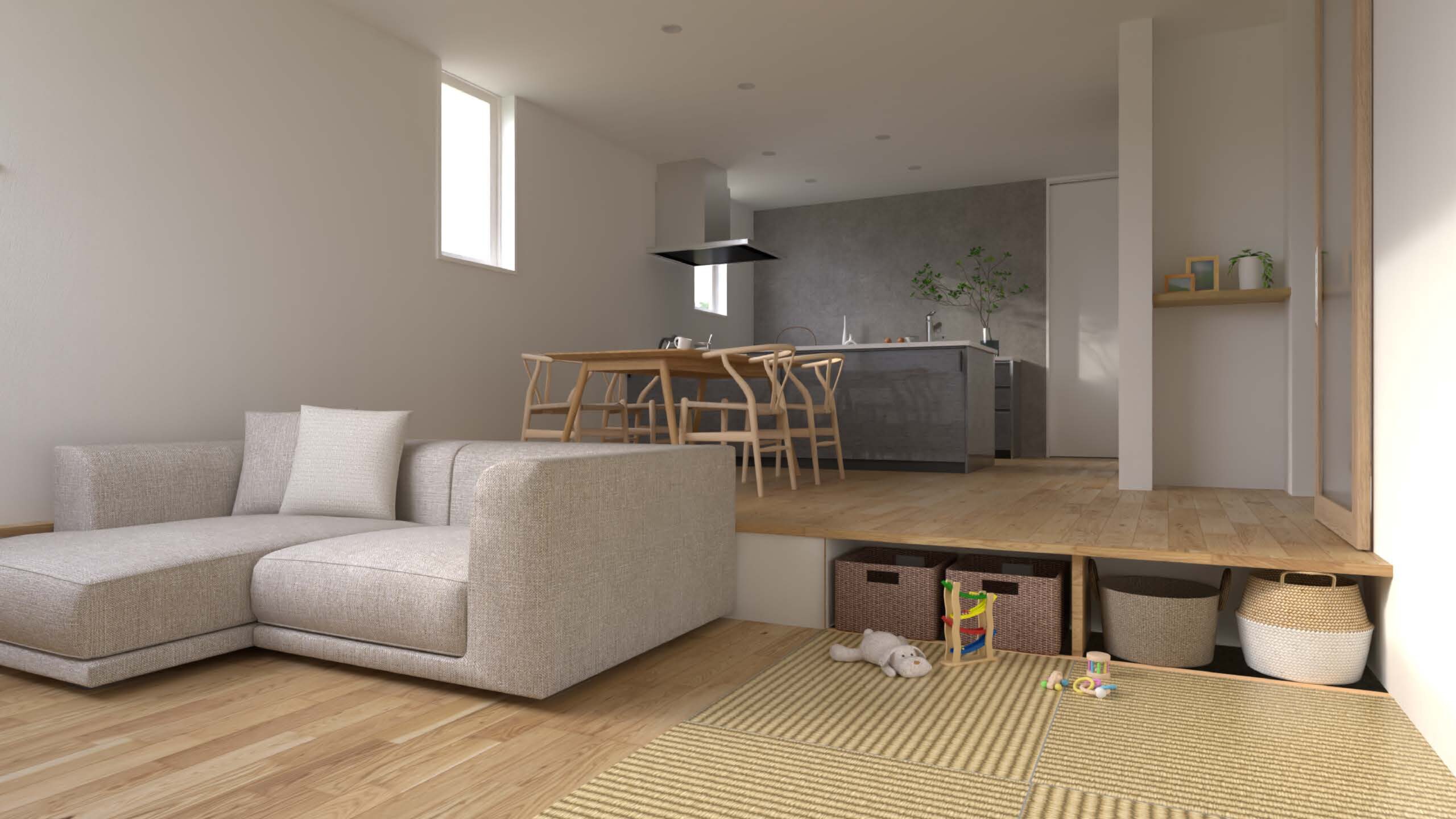 サンクンリビングが印象的なLDK